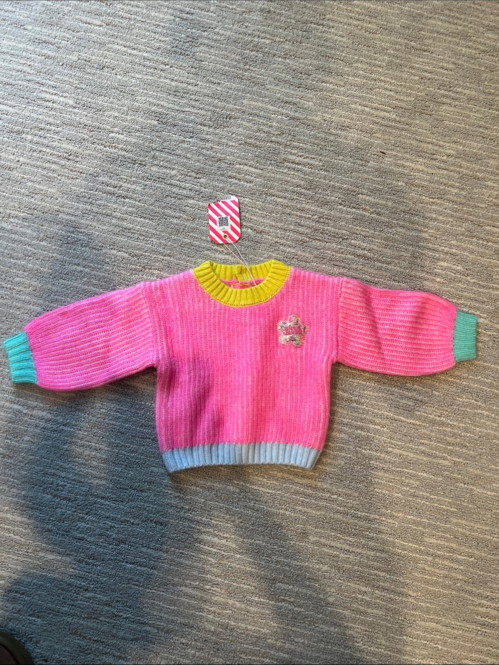 Billieblush Pink Kids Sweater with Colorful Trim 12 months NWT